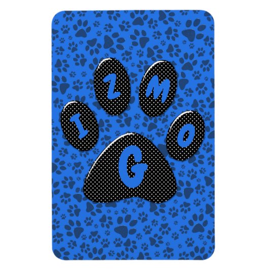 Dog Paws Black & White Polka Dot on tech blue Magneet (Verticaal)