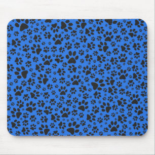 Dog Paws Black & White Polka Dot on tech blue Muismat