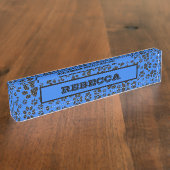 Dog Paws Black & White Polka Dot on tech blue Naambordje (Zijkant)