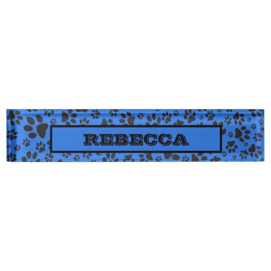 Dog Paws Black & White Polka Dot on tech blue Naambordje (Voorkant)