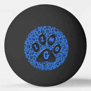Dog Paws Black & White Polka Dot on tech blue Pingpongbal
