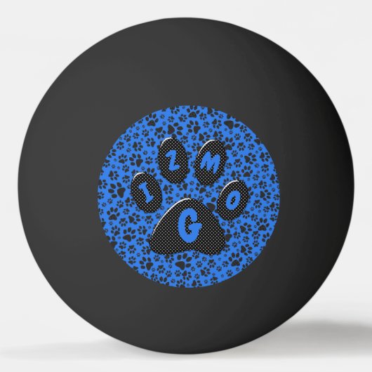 Dog Paws Black & White Polka Dot on tech blue Pingpongbal (Voorkant)
