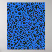 Dog Paws Black & White Polka Dot on tech blue Poster (Voorkant)