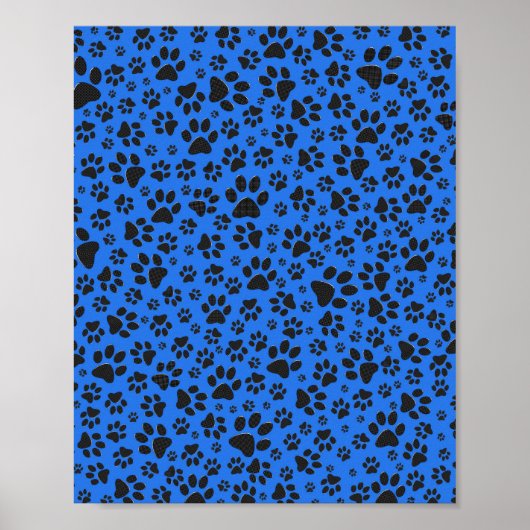 Dog Paws Black & White Polka Dot on tech blue Poster (Voorkant)