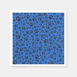 Dog Paws Black & White Polka Dot on tech blue Servet