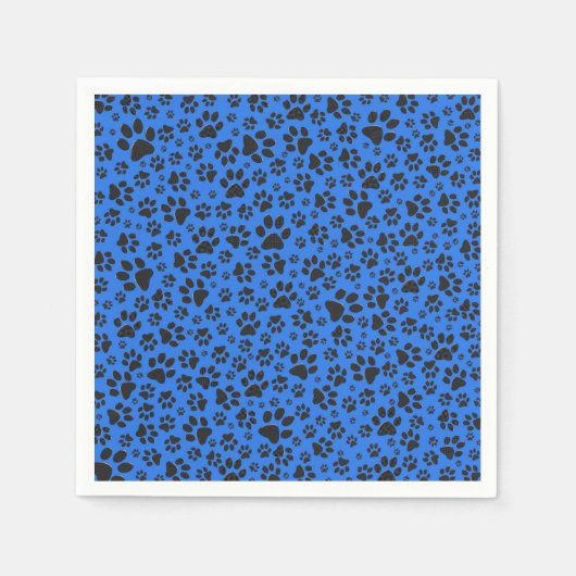 Dog Paws Black & White Polka Dot on tech blue Servet (Voorkant)