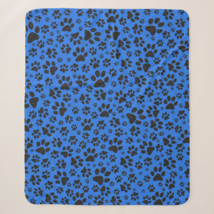 Dog Paws Black & White Polka Dot on tech blue Sherpa Deken