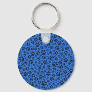 Dog Paws Black & White Polka Dot on tech blue Sleutelhanger