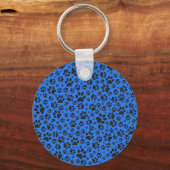 Dog Paws Black & White Polka Dot on tech blue Sleutelhanger (Voorkant)