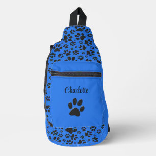 Dog Paws Black & White Polka Dot on tech blue Sling Bag
