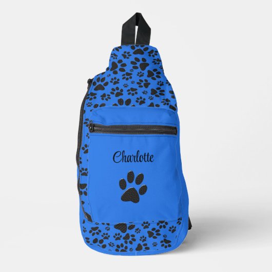 Dog Paws Black & White Polka Dot on tech blue Sling Bag (Voorkant)