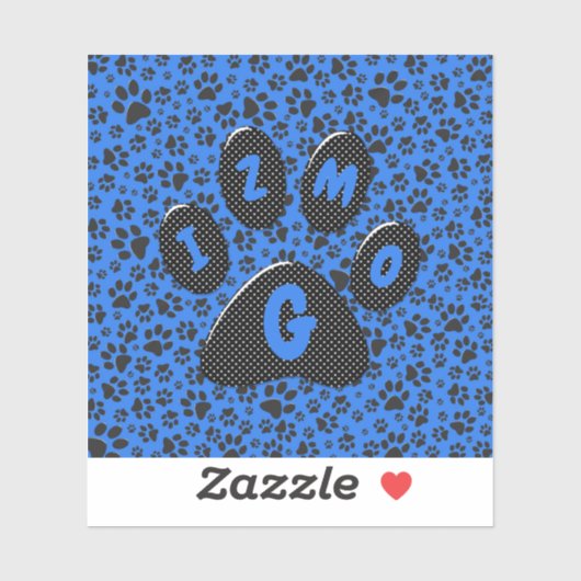 Dog Paws Black & White Polka Dot on tech blue Sticker (Vel)