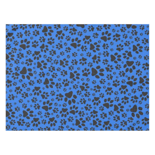 Dog Paws Black & White Polka Dot on tech blue Tafelkleed (Voorkant (Horizontaal))