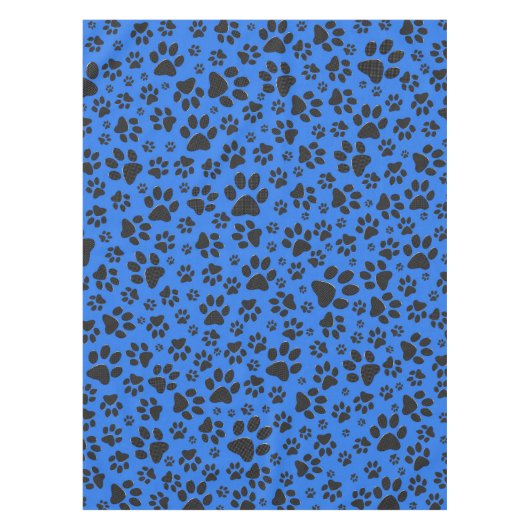 Dog Paws Black & White Polka Dot on tech blue Tafelkleed (Voorkant)