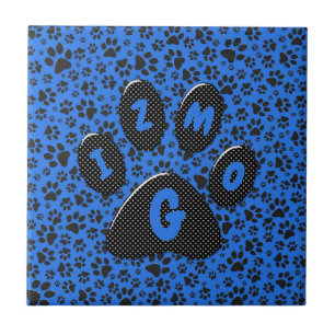 Dog Paws Black & White Polka Dot on tech blue Tegeltje