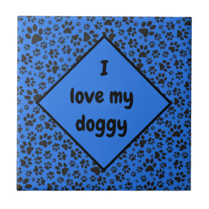 Dog Paws Black & White Polka Dot on tech blue Tegeltje