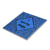 Dog Paws Black & White Polka Dot on tech blue Tegeltje (Zijkant)