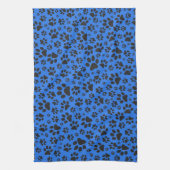 Dog Paws Black & White Polka Dot on tech blue Theedoek (Verticaal)