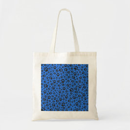 Dog Paws Black & White Polka Dot on tech blue Tote Bag