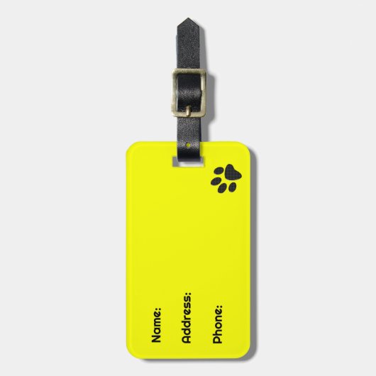 Dog Paws Black & White Polka Dot on yellow Bagagelabel (Voorkant verticaal)