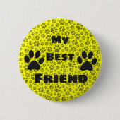 Dog Paws Black & White Polka Dot on yellow Button (Voorkant)