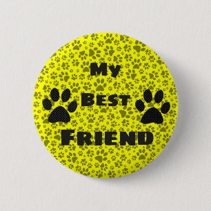 Dog Paws Black & White Polka Dot on yellow Button