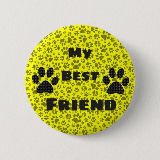 Dog Paws Black & White Polka Dot on yellow Button (Voorkant)
