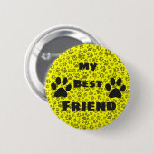 Dog Paws Black & White Polka Dot on yellow Button (Voorkant /achterkant)