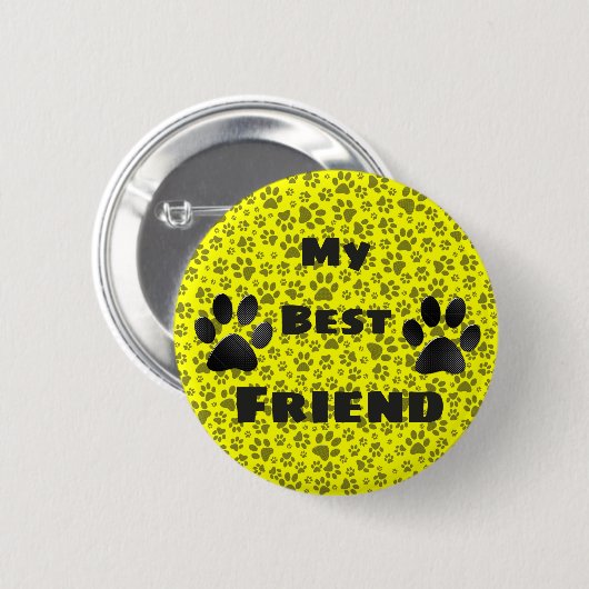 Dog Paws Black & White Polka Dot on yellow Button (Voorkant /achterkant)