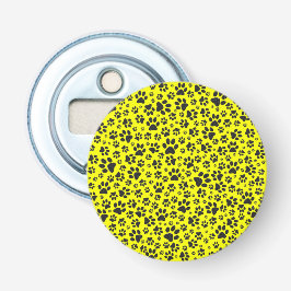 Dog Paws Black & White Polka Dot on yellow Button Flesopener