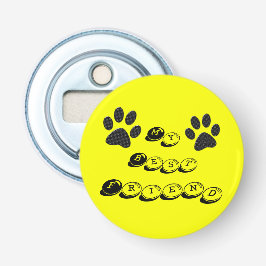 Dog Paws Black & White Polka Dot on yellow Button Flesopener