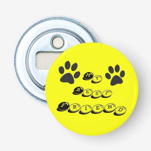 Dog Paws Black & White Polka Dot on yellow Button Flesopener (Voorkant)