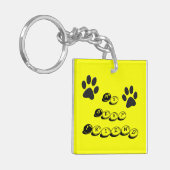 Dog Paws Black & White Polka Dot on yellow Keychai Sleutelhanger (Voorkant Links)