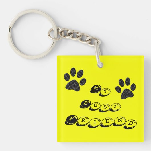 Dog Paws Black & White Polka Dot on yellow Keychai Sleutelhanger (Voorkant)