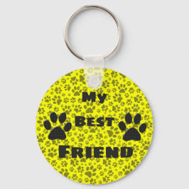 Dog Paws Black & White Polka Dot on yellow Keychai Sleutelhanger