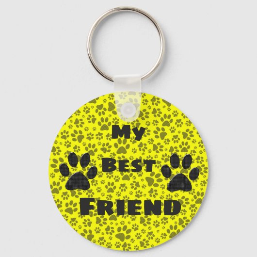 Dog Paws Black & White Polka Dot on yellow Keychai Sleutelhanger (Voorkant)