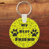 Dog Paws Black & White Polka Dot on yellow Keychai Sleutelhanger (Voorkant)