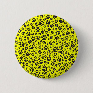 Dog Paws Black & White Polka Dot on yellow Ronde Button 5,7 Cm