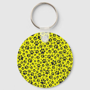 Dog Paws Black & White Polka Dot on yellow Sleutelhanger