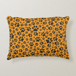 Dog Paws Black & White Polka Dot op dahlia oranje Accent Kussen
