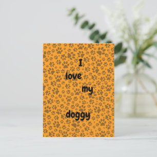 Dog Paws Black & White Polka Dot op dahlia oranje Briefkaart