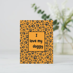 Dog Paws Black & White Polka Dot op dahlia oranje Briefkaart