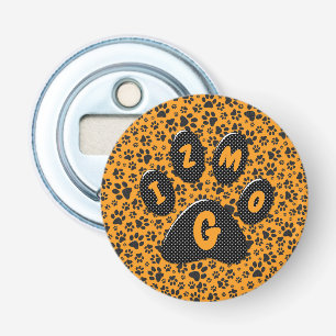 Dog Paws Black & White Polka Dot op dahlia oranje Button Flesopener