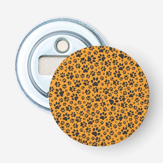 Dog Paws Black & White Polka Dot op dahlia oranje Button Flesopener (Voorkant)