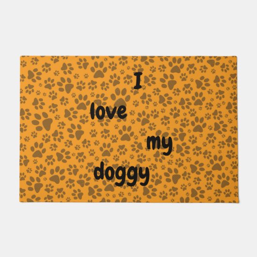 Dog Paws Black & White Polka Dot op dahlia oranje Deurmat (Voorkant)