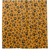 Dog Paws Black & White Polka Dot op dahlia oranje Douchegordijn (Voorkant)