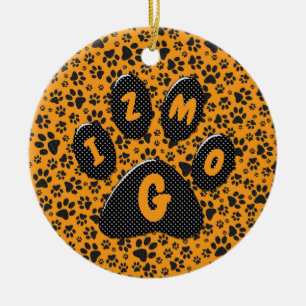 Dog Paws Black & White Polka Dot op dahlia oranje Keramisch Ornament