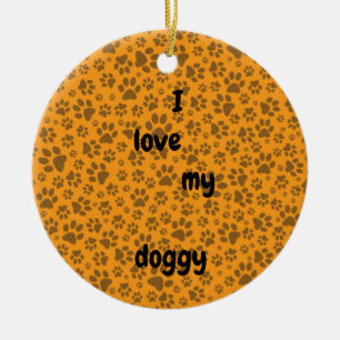 Dog Paws Black & White Polka Dot op dahlia oranje Keramisch Ornament