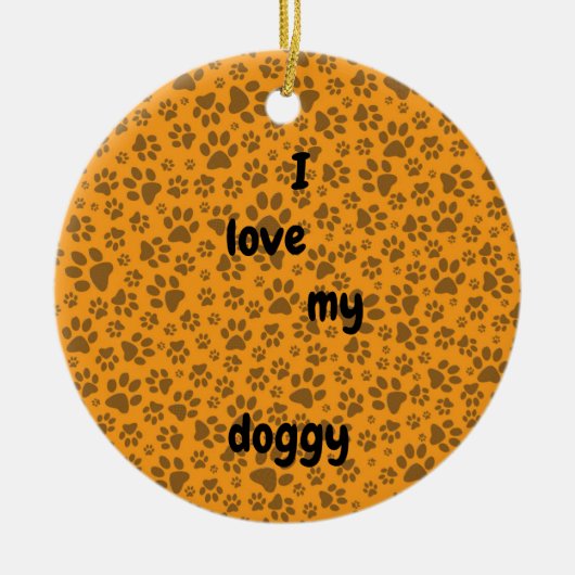 Dog Paws Black & White Polka Dot op dahlia oranje Keramisch Ornament (Voorkant)
