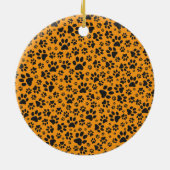 Dog Paws Black & White Polka Dot op dahlia oranje Keramisch Ornament (Achterkant)